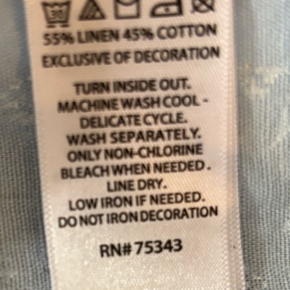 Joie Light Blue Blouse with White Embroidery Linen Cotton Blend - Picture 7 of 7